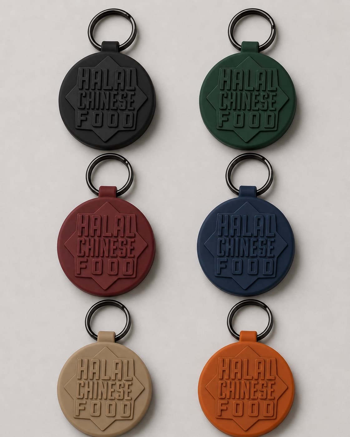 Halal Chinese Food NFC emblem keychains in six colors